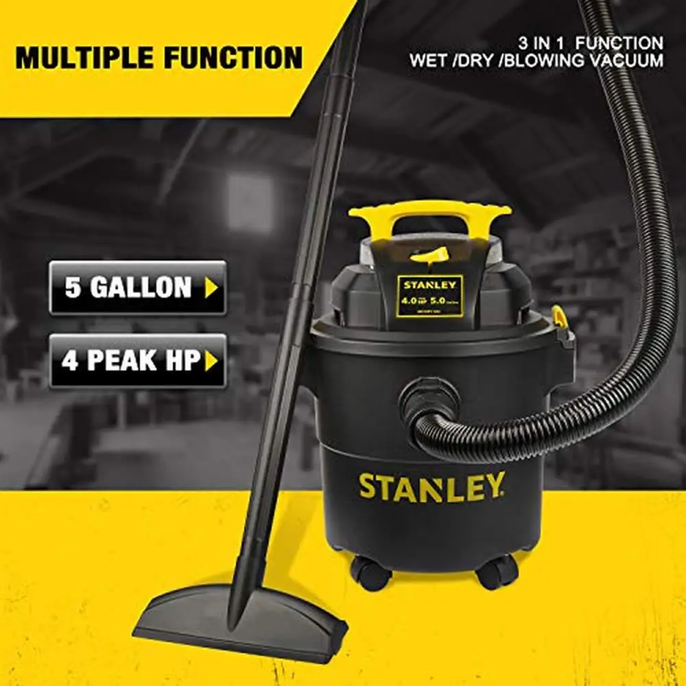 Powerful 4.0 HP AC Wet/Dry Vacuum 5 Gallon Corded Carpet Cleaning  Black High-Quality Cleaning Solution