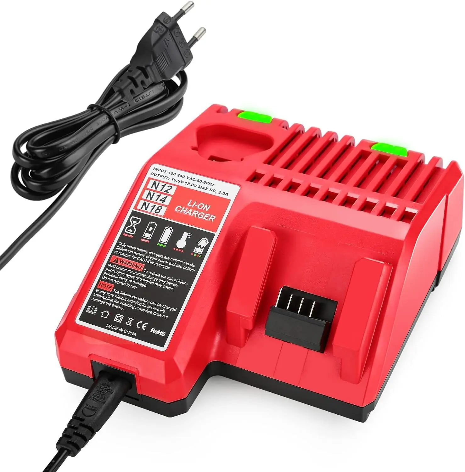 Sostituisce il caricabatteria Milwaukee M12 M18 3A per 48-11-1815 48-11-1828 48-11-2401 48-11-2402 Spina UE 110-240 V Alta qualità
