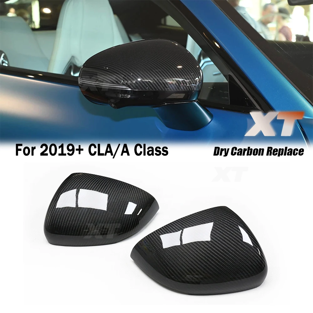 Real Dry Carbon Fiber Rear View Mirror Cover For Mercedes Benz 2019+ A Class W177 CLA W118 AMG Replacement Convexity Fin