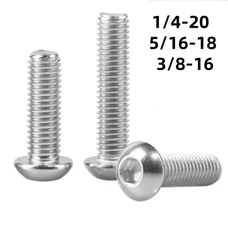 

20 Pieces1/4-20 5/16-18 3/8-16 UNC Screws Imperial Cup Head Hex Socket 304Stainless Steel Round Mushroom Head Fine Thread Screw