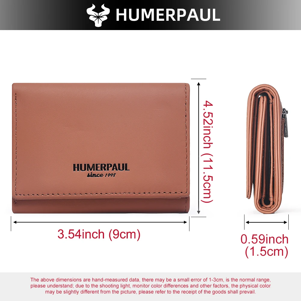 HUMERPAUL Genuine Leather Wallet Trifold Bifold Card Holder with Zipper Pocket RFID Cash Coin Organizer for Men