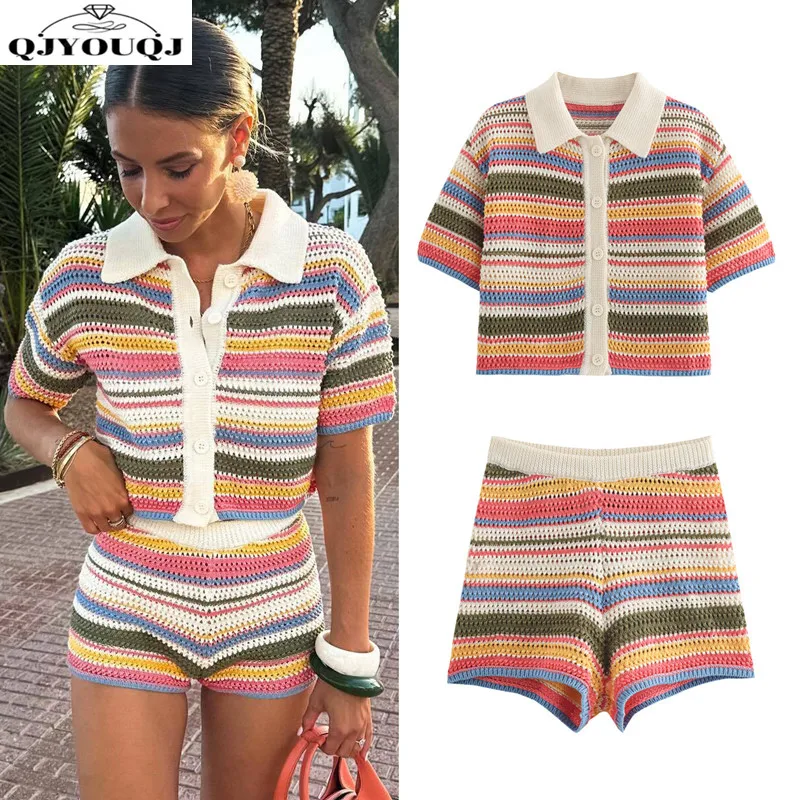 

European and American Cross border 2025 Spring New POLO Knitted Top and Shorts Fashion Two Piece Set