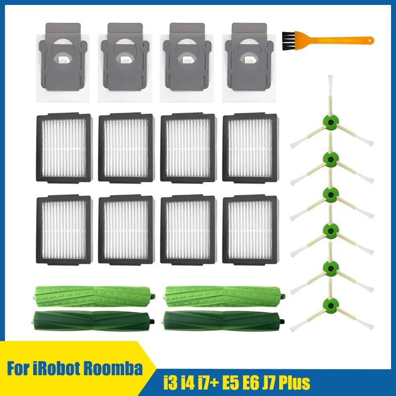 Remplacement de l'aspirateur Robot iRobot Roomba i3, i4, i7 +, E5, E6, J7 Plus, brosse latérale principale, filtre Hepa, sac à poussière, roue de rechange