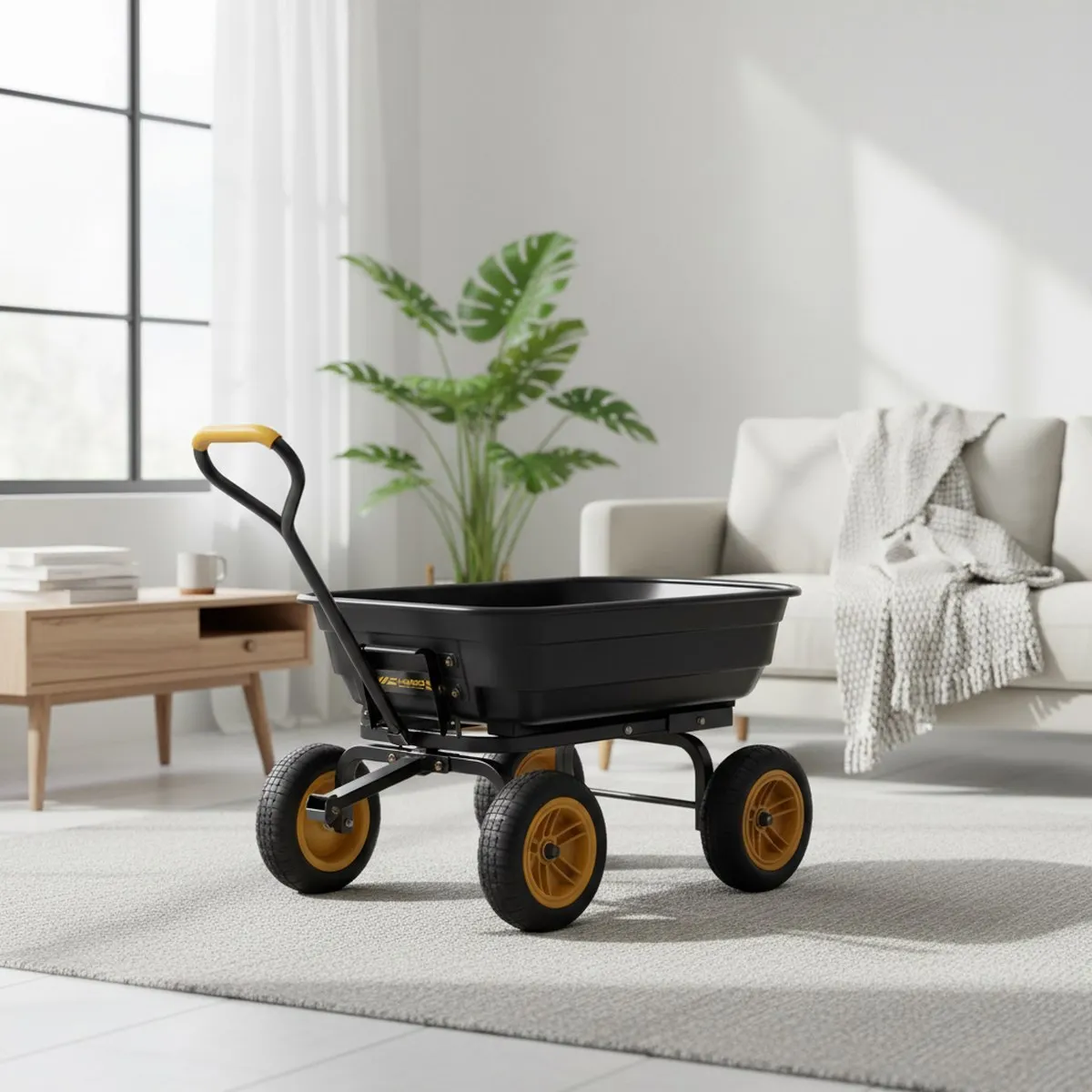 Heavy Duty Yard Cart 10 Inch Solid Tire Garden Wagon 4 CuFt Dump Bed for Soil Plants Tools