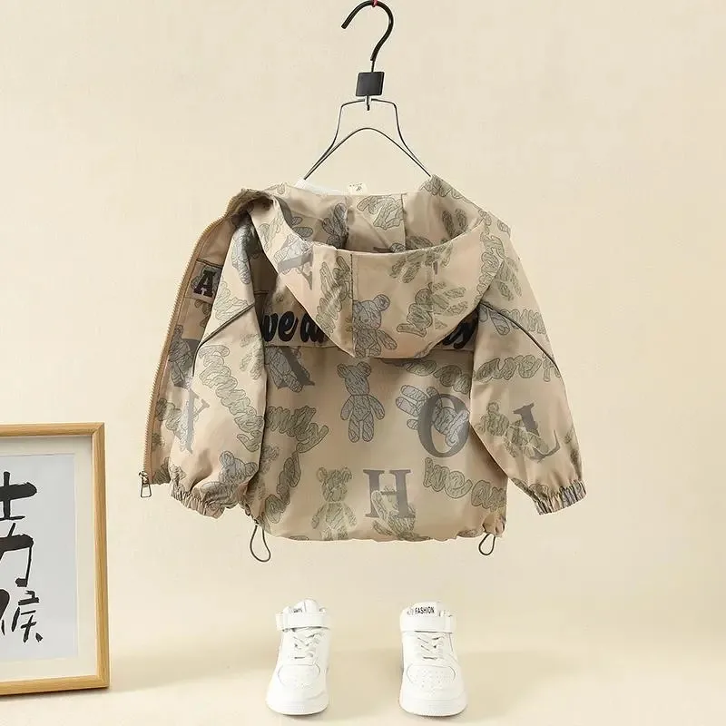 Boys Girl Hooded Jacket Spring and Autumn Children\'s Leisure Coat New Boys\' and Baby Camouflage Windbreaker Autumn Clothes