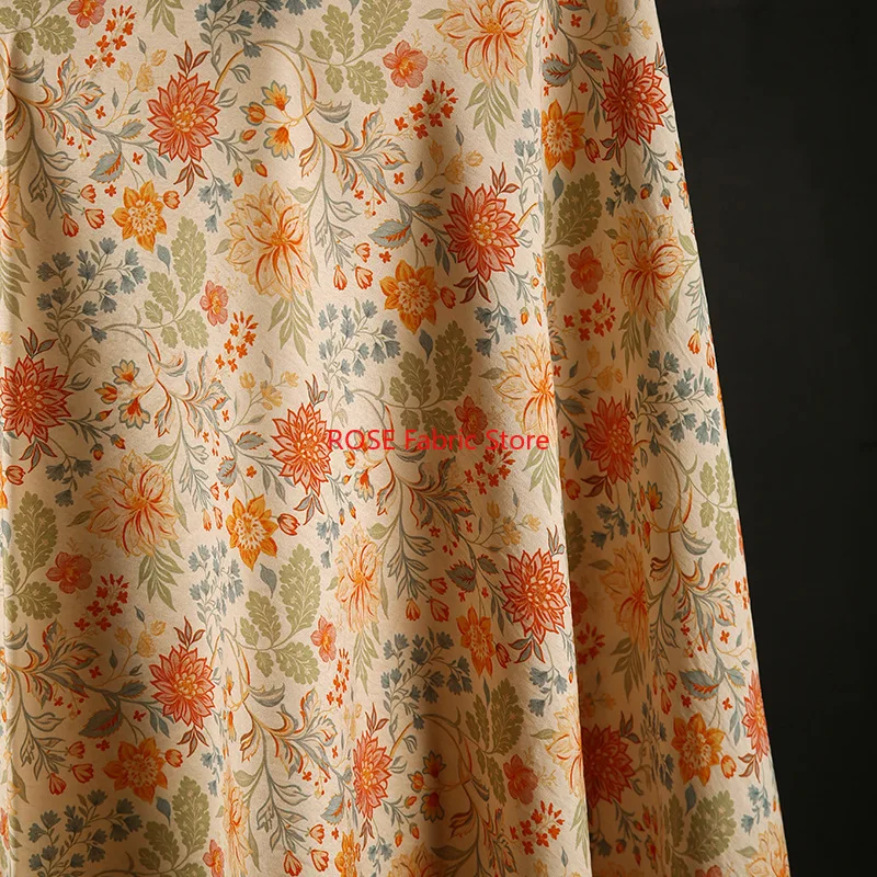 1 meter Digital Printing Floral Brocade Cotton Fabric Making Shirt Dress Skirt Handmade DIY Cloth