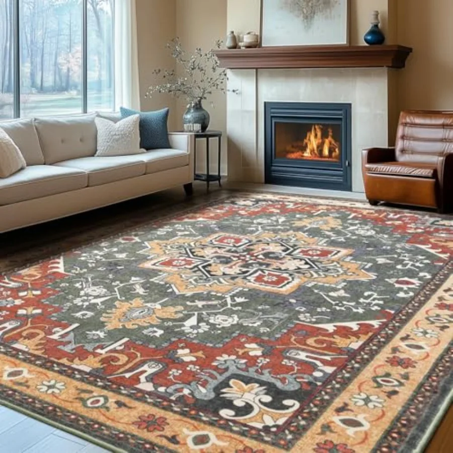 

9x12 Area Rugs Machine Washable Plush Carpet for Living Room Oriental Indoor Area Rug Low Pile Large Soft Thick Carpets Non Sli