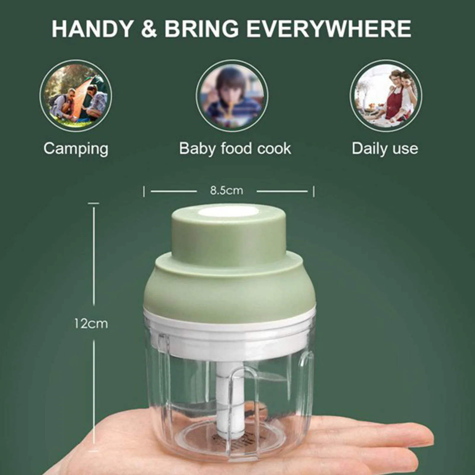 Picador de alho elétrico com carregamento USB, sem fio, 3 lâminas, máquina trituradora de alho para temperos, carne, suplemento alimentar