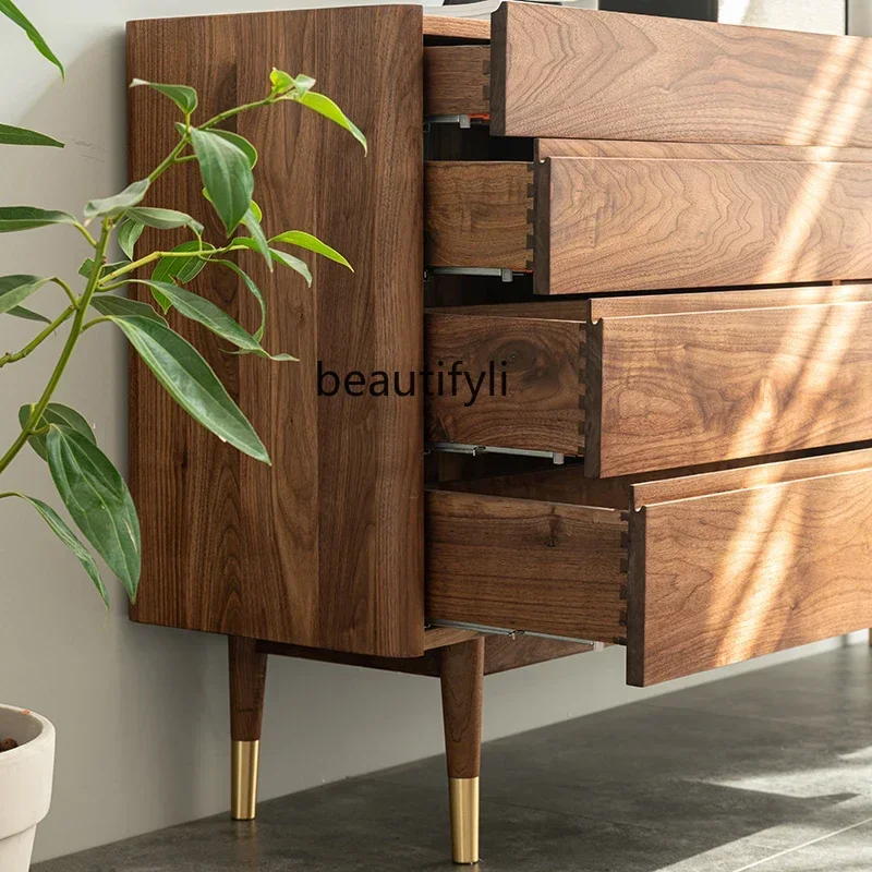 

zq1Скандинавский шкаф из массива черного ореха с восемью ведрами, простой современный шкаф для хранения в спальне, прикроватный шкаф