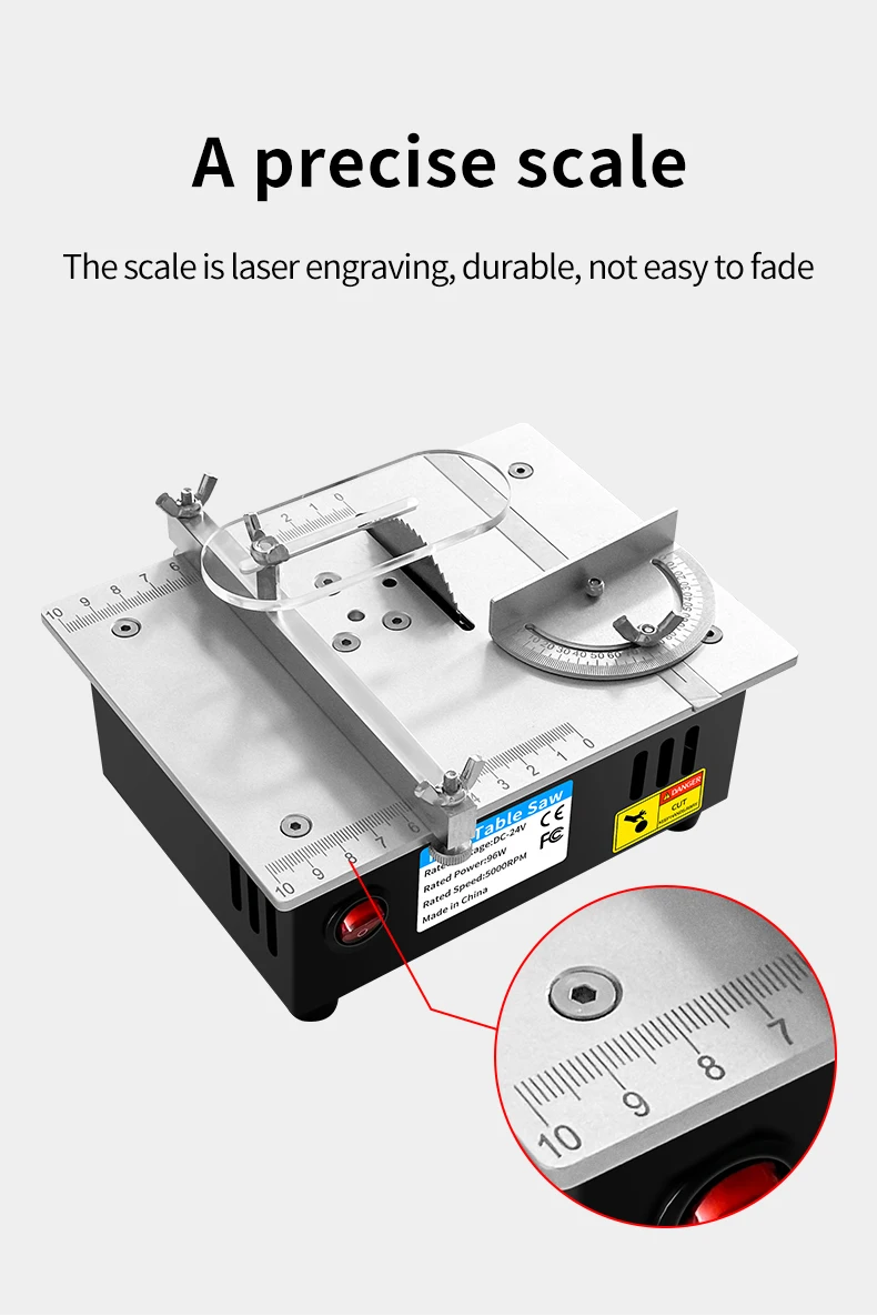 96 W Mini-Tischkreissäge, Holzbearbeitung, elektrische Tischkreissäge, 7 Geschwindigkeiten, verstellbar, DIY-Modell, Hausschnittmaschine, 63 mm Klinge – Detail 7