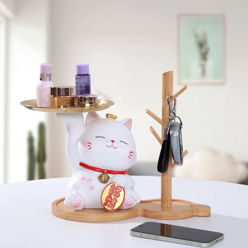 

Fortune Cat Decoration Lucky Living Room Bedroom Tray Storage Key Holder Coin Bank Resin Crafts