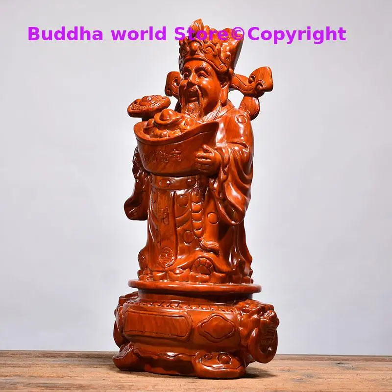 large Asia HOME company shop Worship wood carving God of wealth Buddha statue bring money GOOD luck CAI SHEN Rosewood statue