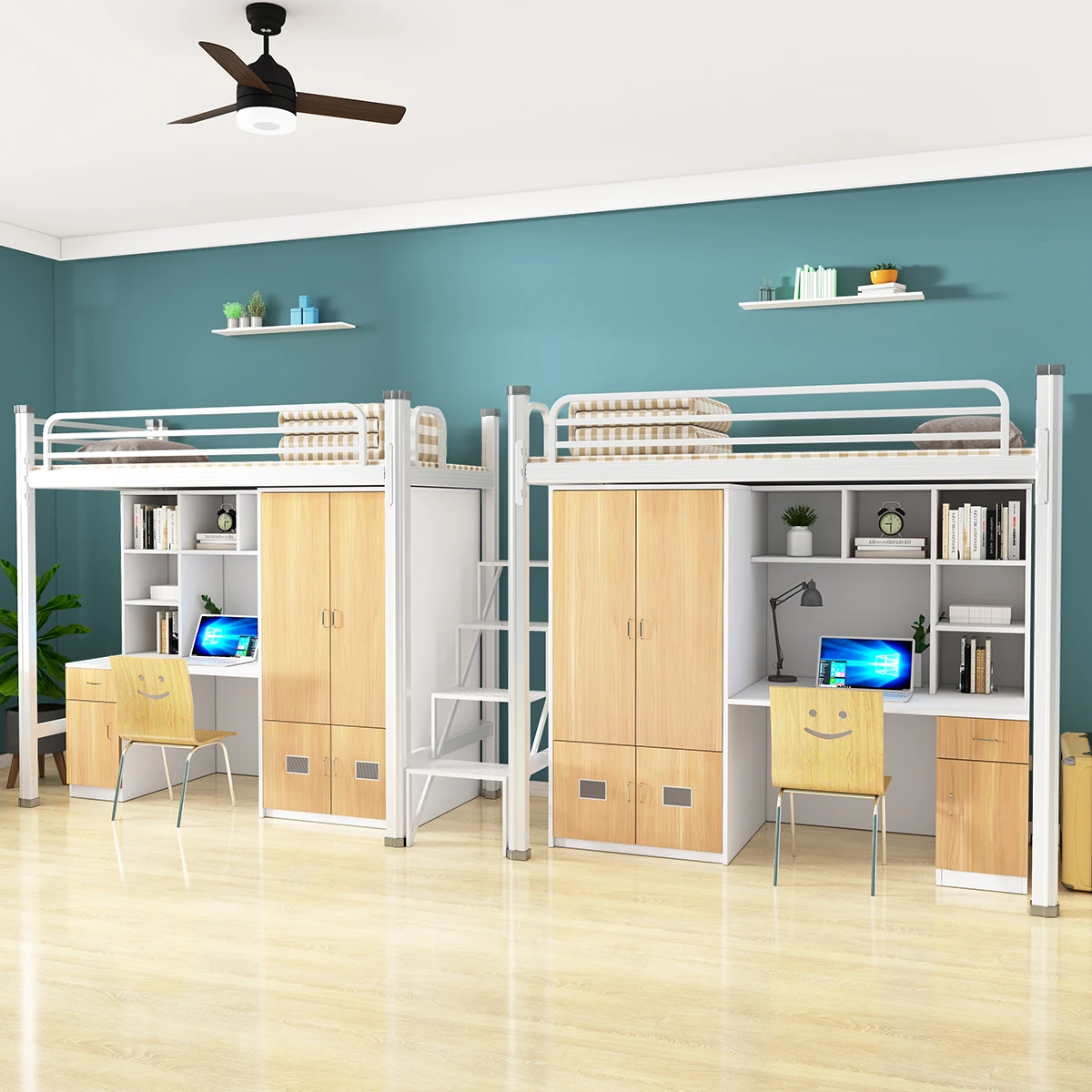 Upper bed and lower table combination bed, modern dormitory bed, staff iron frame bed, college student dormitory bed