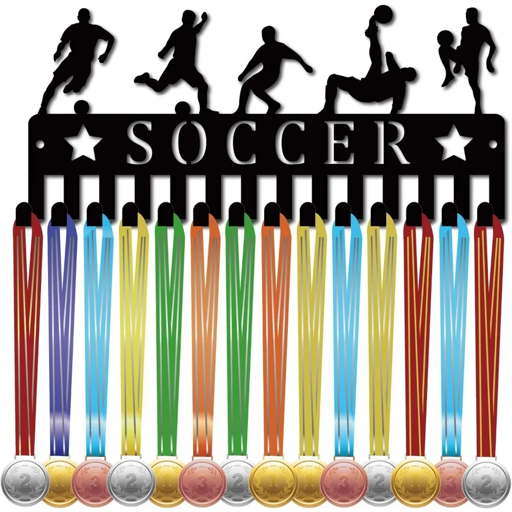 

Football Medal Holder Hanger Medal Display Rack Organizer Metal Small Shelf Soccer Medal Holders Stand Frame Decor Wall Mounted