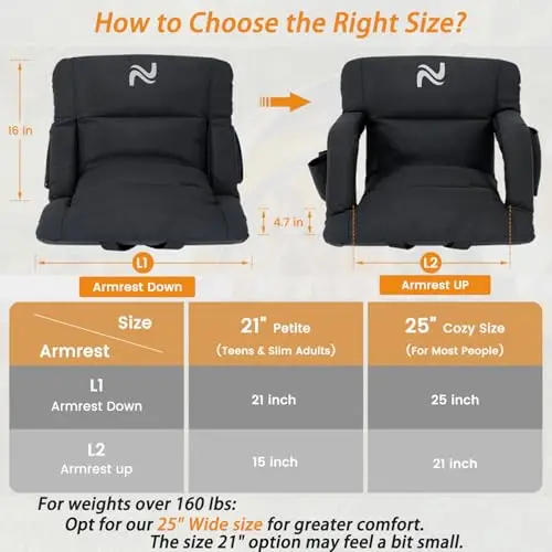 25in 2Pack 4.72" Extra Thick Stadium Seat with Back Support | Sofa Style Design Bleacher Chairs with Back and Comfy image 3