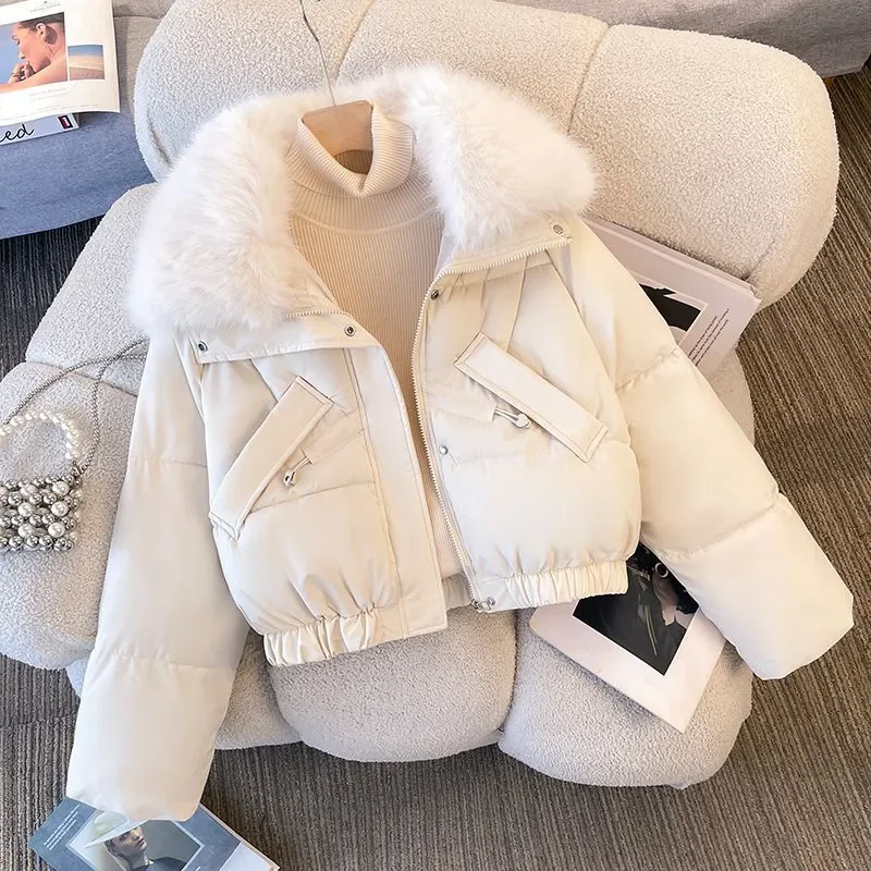 Women's Short down Cotton-Padded Jacket Winter 2026 Fashion Loose Wool Collar Thick Warm Cold-Proof Parka Overcoat