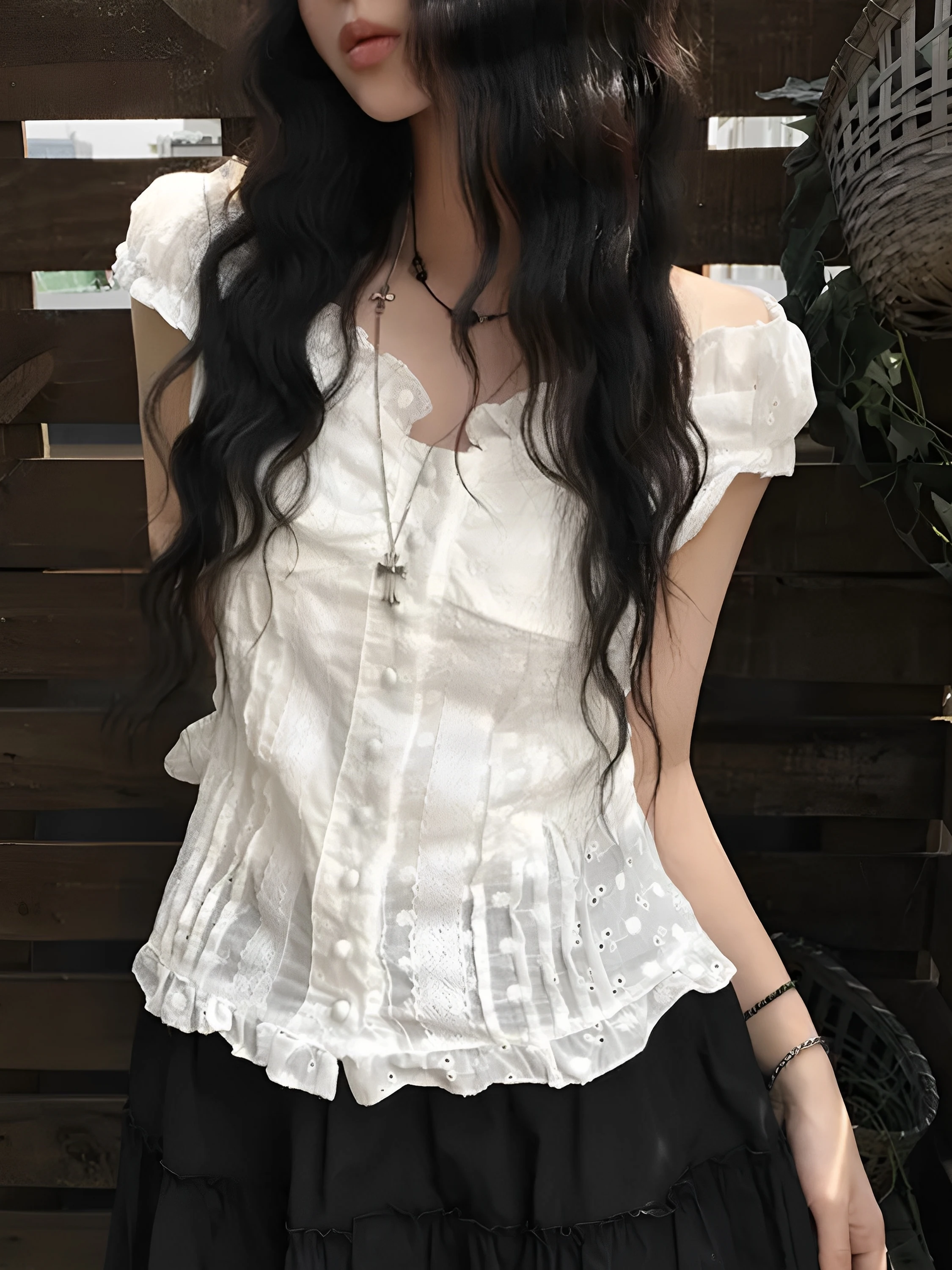 

Летний Slim Fit White irt Cry Bubble Sve Button ort Sve Pure Desire Versatile Faion Женский irt V Ne Pure ...
