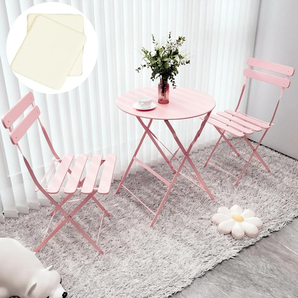 

3-Piece Patio Bistro Set Outdoor Furniture Set Folding Bistro Table and Chairs with Premium Steel Frame Weather Resistant Conver