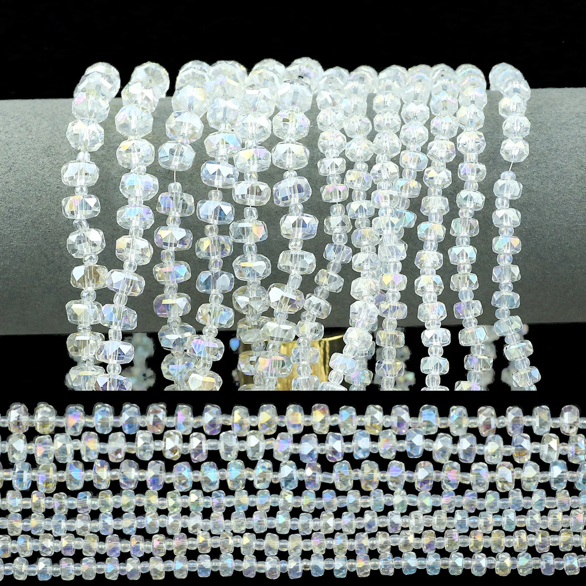 6/8mm Transparent AB White Austrian Crystal Glass Faceted Flat Round Loose Spacer Beads For Jewelry Making DIY Bracelet Necklace