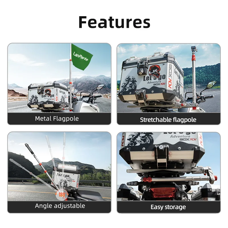 Lanaprte Multifunctional Adjustable Motorcycle Flag Pole Flagpole Motorcycle 360 Action Camere Holder