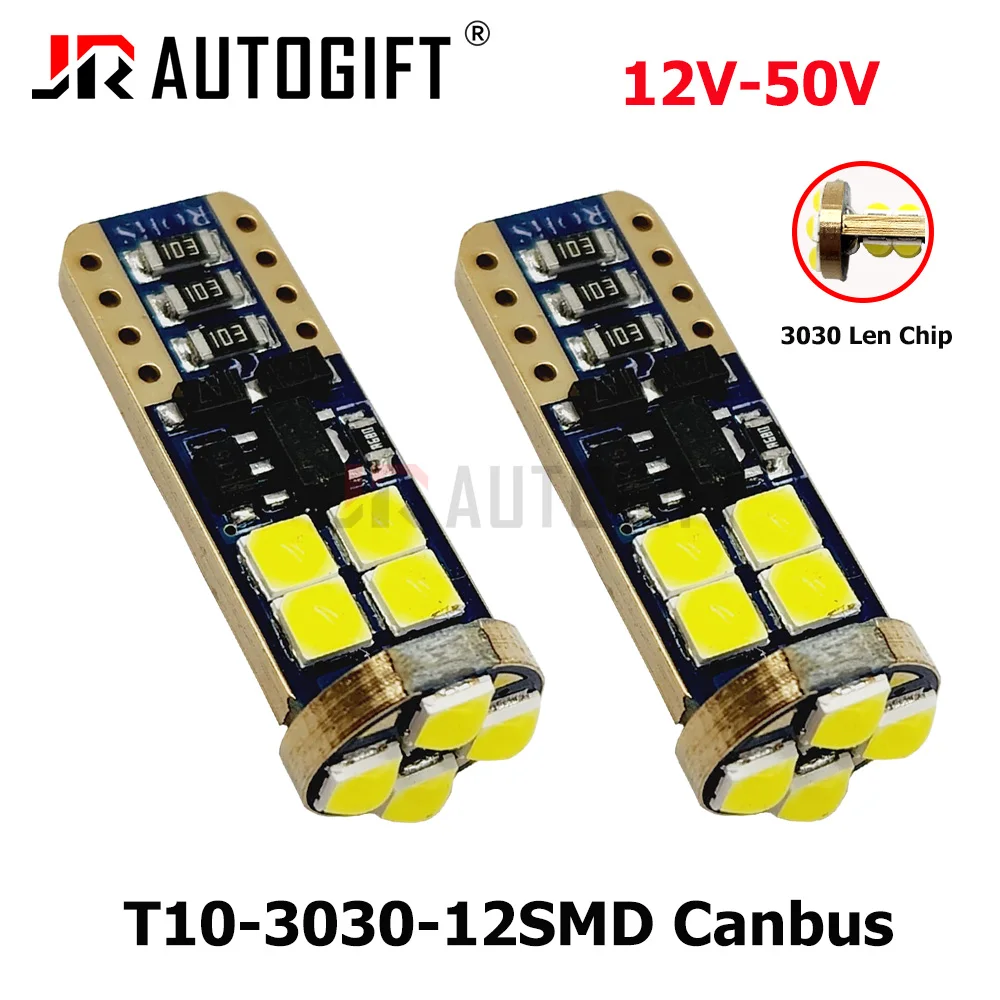 200PCS 12V-50V T10 Led Canbus W5W 3030 12SMD LED Bulb Indicator Light Parking Reading Lamp Canbus White