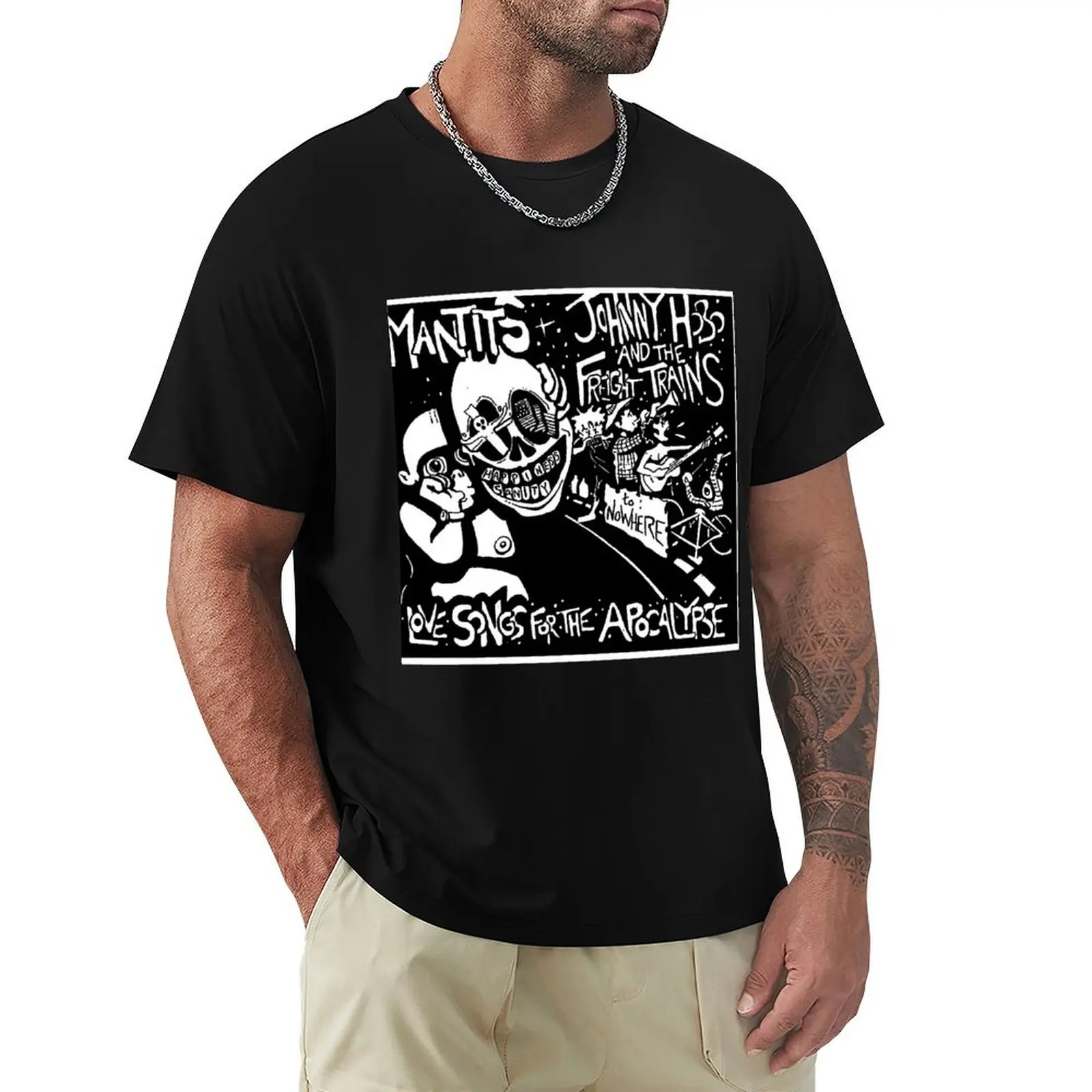تي شيرت Folk Punk Johnny Hobo and the Freight Train تي شيرت أسود برسومات فاخرة للرجال تي شيرت مناسب للرجال