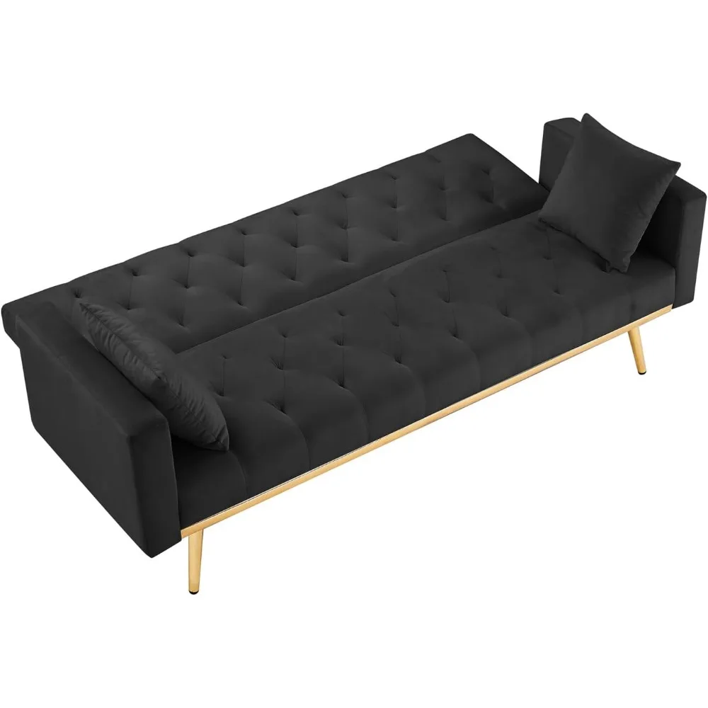 أريكة فوتون سرير أريكة نوم مخملية بأرجل معدنية، أريكة صغيرة حديثة، عريضة 73.2، وسادتان متضمنة، تصميم ساق مدببة #6