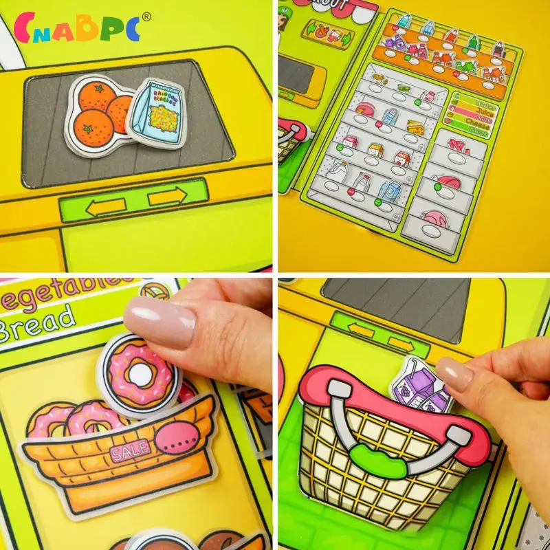 

1pc Simulation Grocery Shop Quiet Book Supermarket Sticker Books Children's Handmade Puzzle Toys Parent-Child Interaction Toy