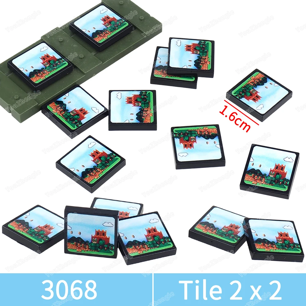 

Mushroom Stomping Gold Coins Printed Pattern Building Block 2x2 Tiles 3068 Parts MOC Figures Game Equipment Scene Model Gift Toy