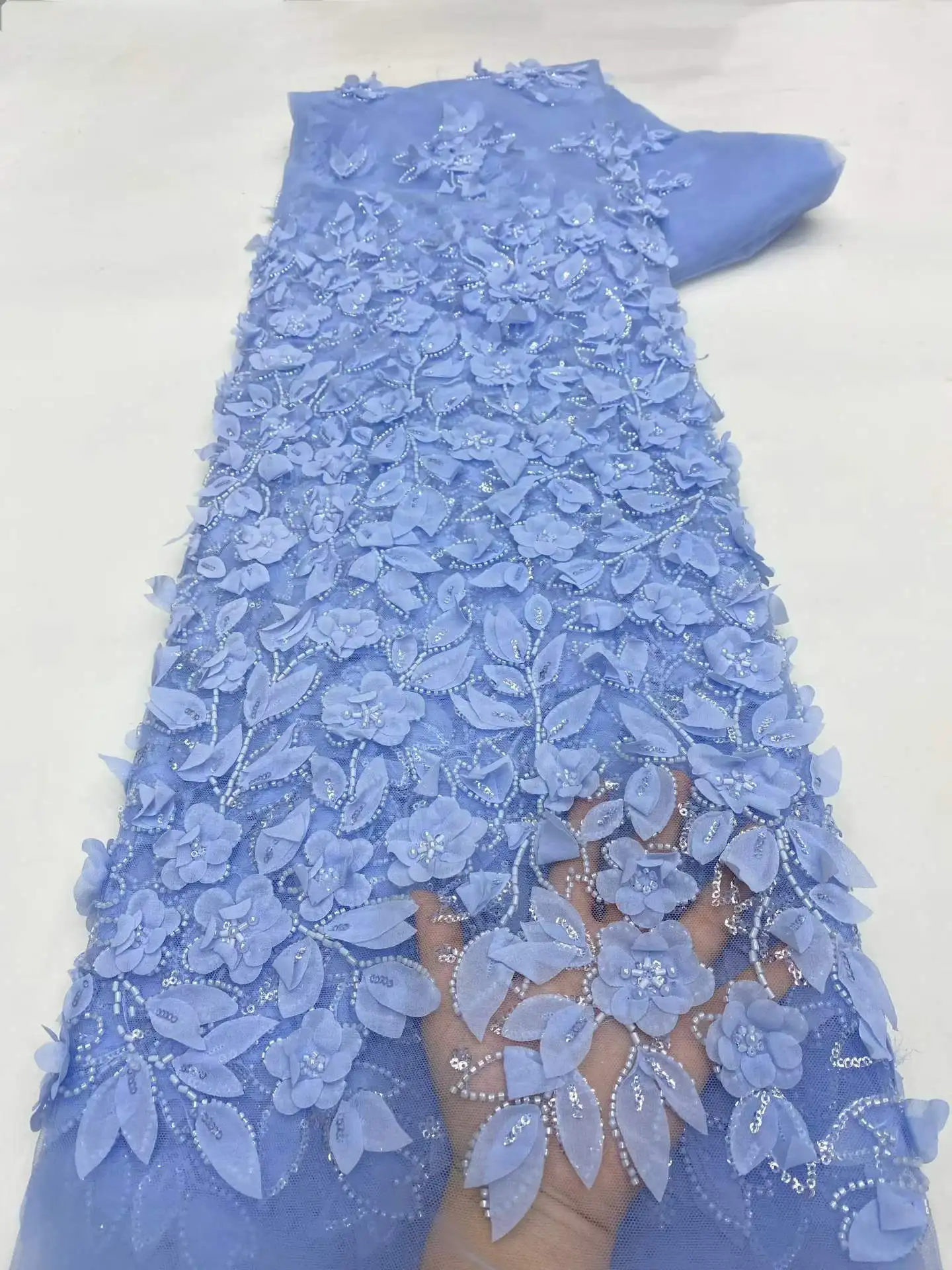 

Кружевная ткань с 3D аппликацией и бисером в африканском стиле, 5 ярдов, нигерийский тюль с пайетками, для вечерних и свадебных платьев, для шитья, 2026 год