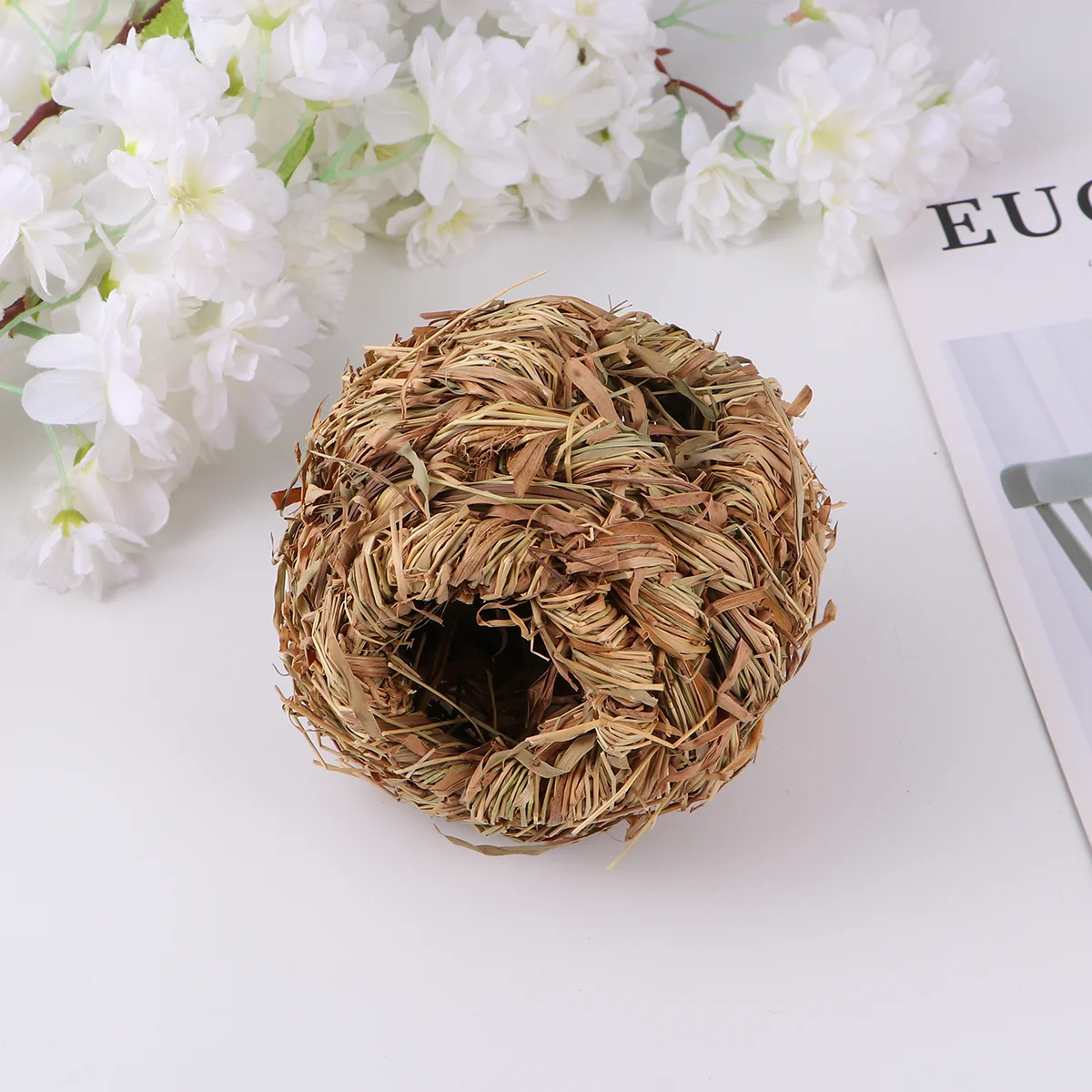 3pcs Natural Woven Grass Hut Straw Grass House Bird Nest Cage Bunny Rabbit Hamster Gerbil Chinchillas (Coffee)