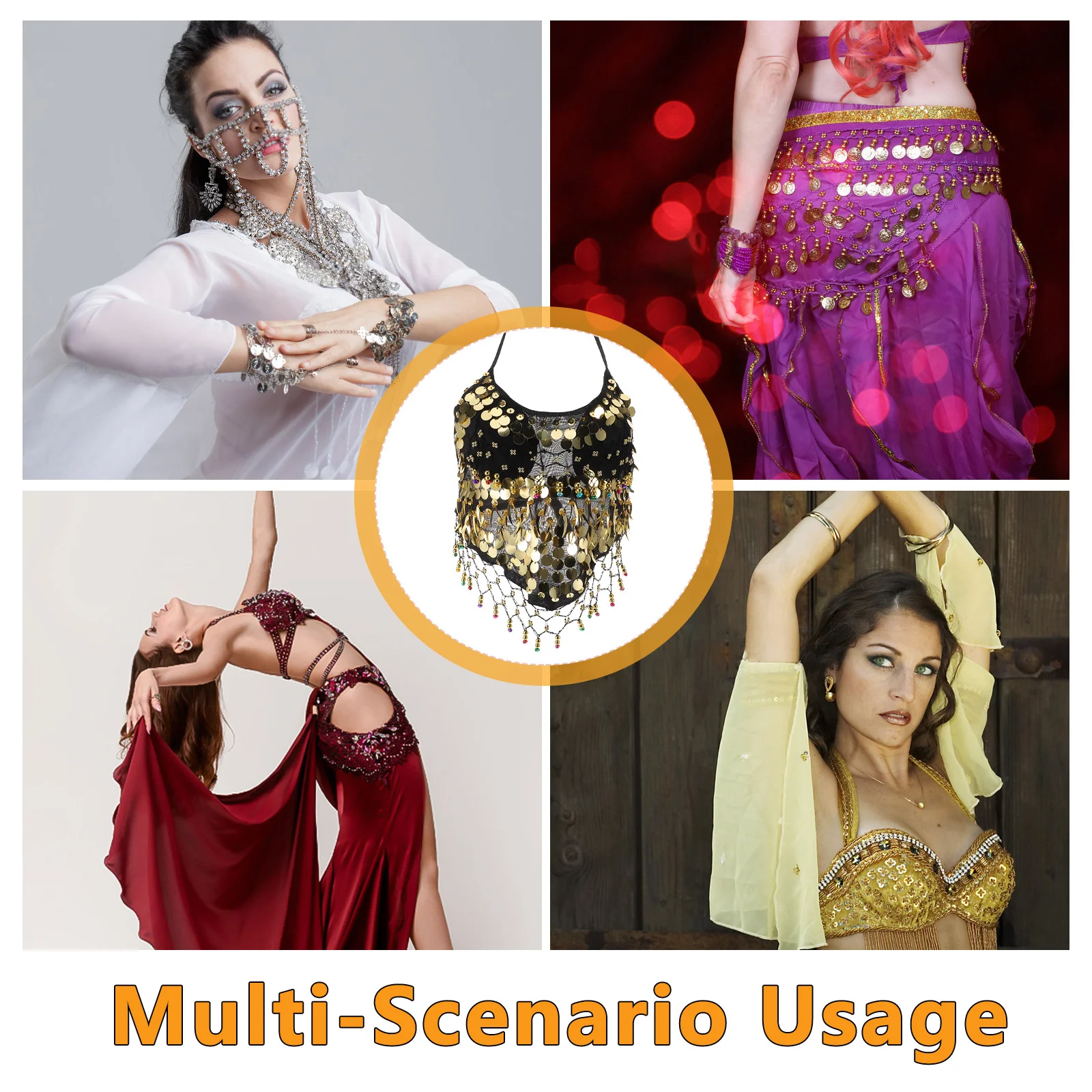 الترتر الرقص الشرقي الأعلى لون نابض بالحياة النساء مهرجان زي القبلية الصدرية الزي هامش أداء الرقص الملابس #2