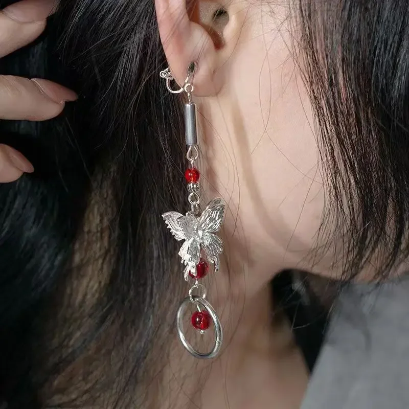 أقراط سماوية مشتقة من الكرتون ، أقراط الله يبارك الناس ، حبات حمراء الفراشة ، هدية قلادة الخاتم ، مجوهرات ، الأكثر مبيعًا