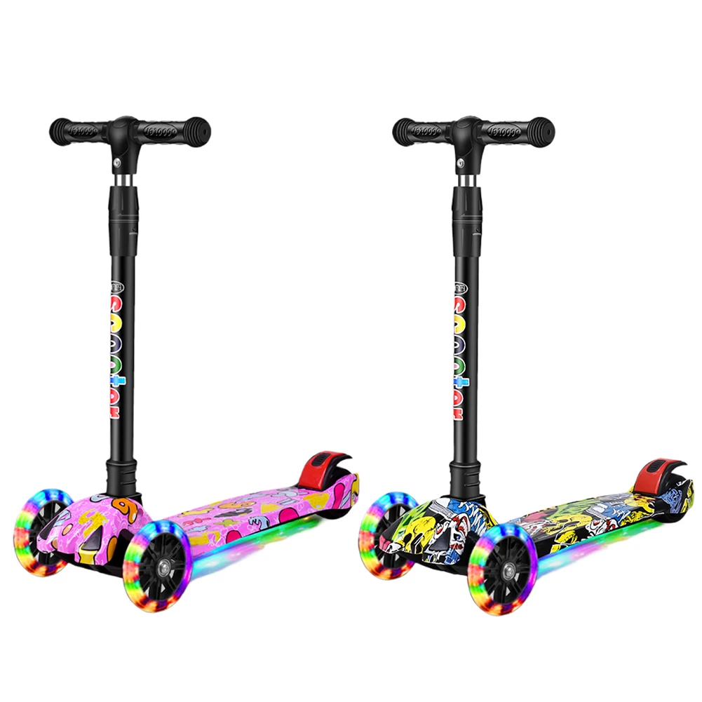 Foldable Kick Scooter Adjustable Height Kids Scooter Lean To Steer 3 Wheel Scooter Non-Slip Deck for Children Ages 2-10