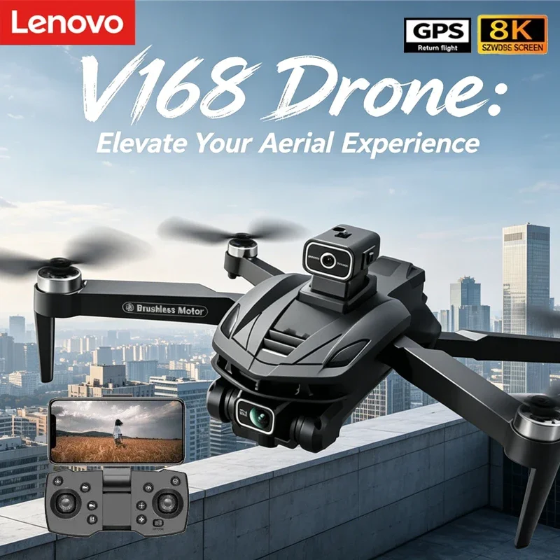 

Lenovo V168 Drone: 8K HD Aerial FPV Camera, Brushless Motor, Intelligent Obstacle Avoidance, Large Screen Remote Control