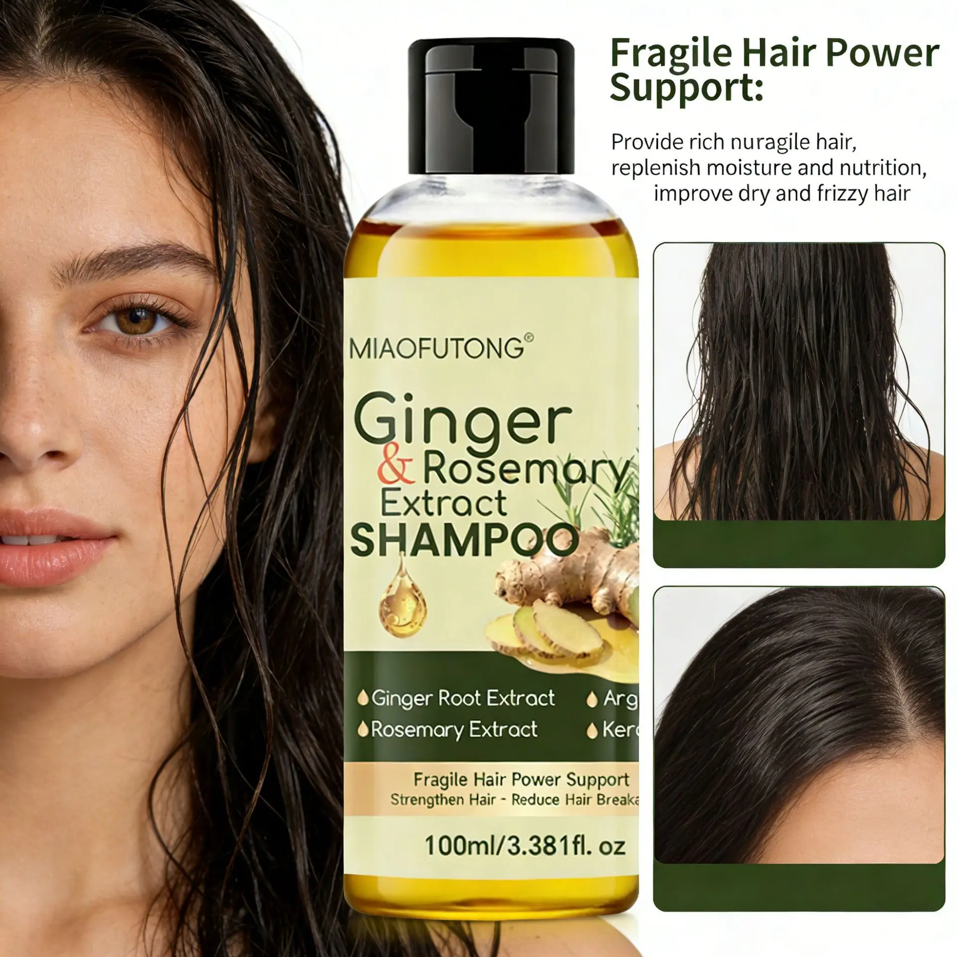 Ginger Rosemary Shampoo Nourishing Softening Deep Cleansing Shampoo Nature's Hair Growth Booster, Deeply Nourishes