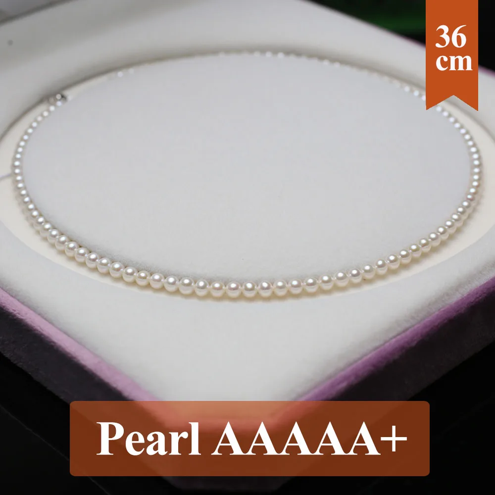 High Quality 100% Natural Freshwater Pearls Necklace Round White Pearl Loose Spacer Beaded Necklace for Jewelry Party Gift 3-4mm