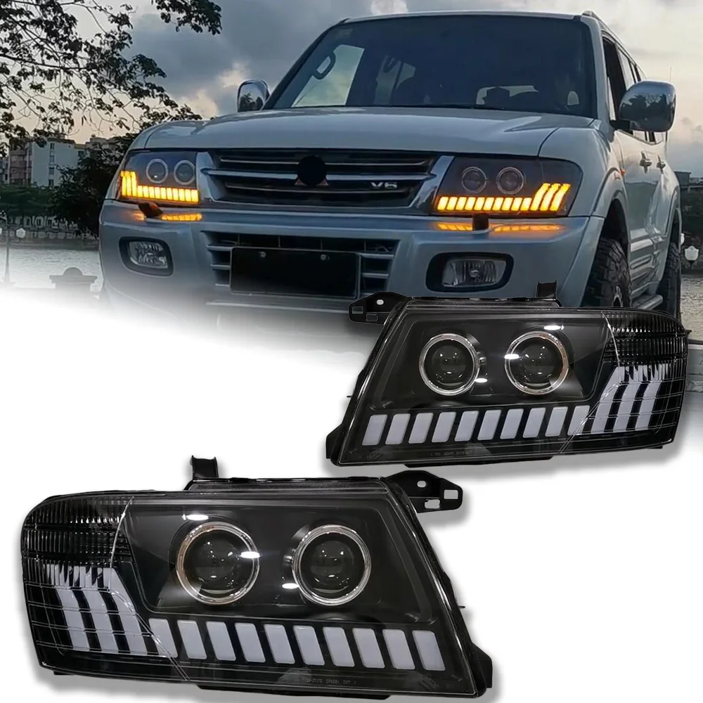 AKD Luzes de carro LED para Mitsubishi Pajero V73, lente do projetor do farol, sinal dinâmico, acessórios DRL, 2004-2014, Montero V75, V77