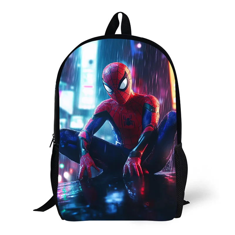 1pc Spider Man printed backpack with a city background, student backpack, gift, suitable for daily commuting and travel use