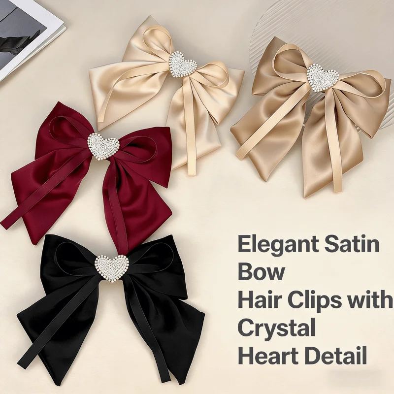

Суперблестящая заколка-бант с бисером и лентой в форме сердца, весенняя заколка для волос, милая заколка-зажим для хвоста в стиле принцессы, повязка на голову, заколка-шпилька