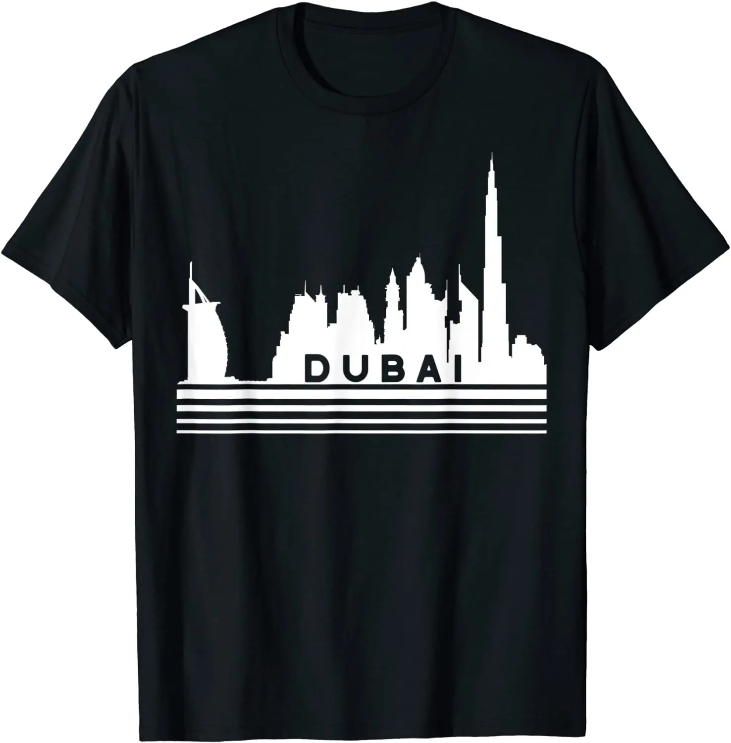 Dubai UAE City Skyline Souvenir Style T Shirt. Short Sleeve 100% Cotton Casual T-shirts Loose Top Size S-3XL