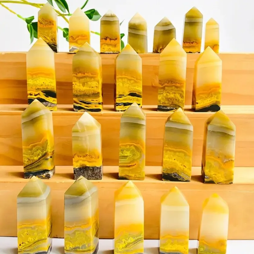 Natural Crystal, Rough Stone Polished Single Pointed Crystal Column, Four-corner Column Ornament