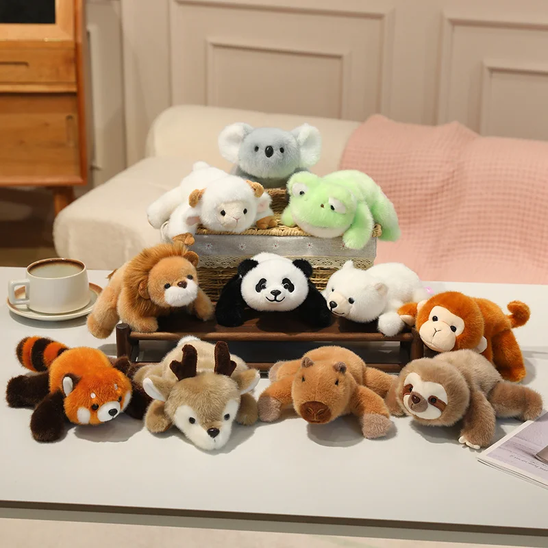 Adorable Lying Down Plush Animal Set Koala Lamb Lion Panda Bear Monkey Red Panda Deer Sloth Soft Decor Collectible Warm