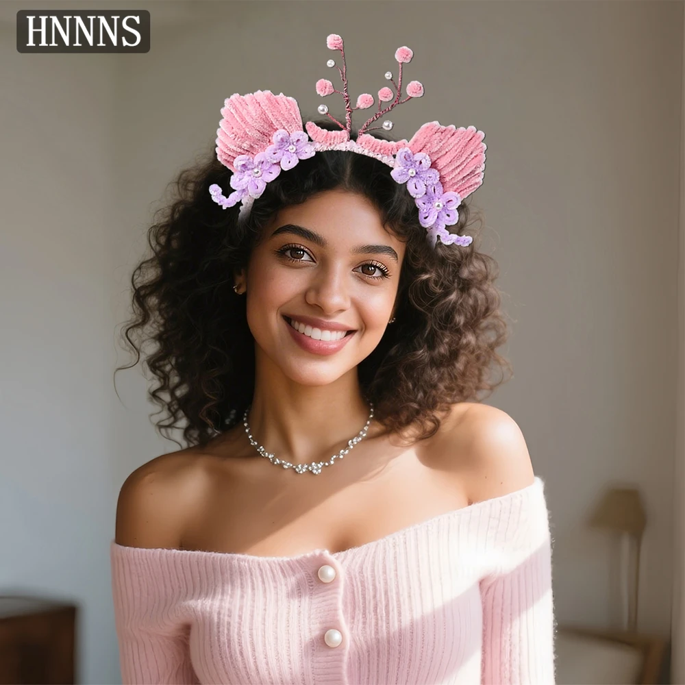 

HNNNS Halloween Party Hair Decoration Pink Fox Ears Headbands Funny Holiday Dress Up Headdresses Cute Cosplay Headwear A391