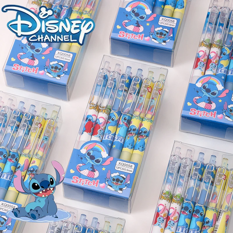 

1/12pcs Disney Stitch Gel Pens Cartoon Pressing Black Water Ink 0.5mm School Supplies Black Neuter Pen Holiday Gifts