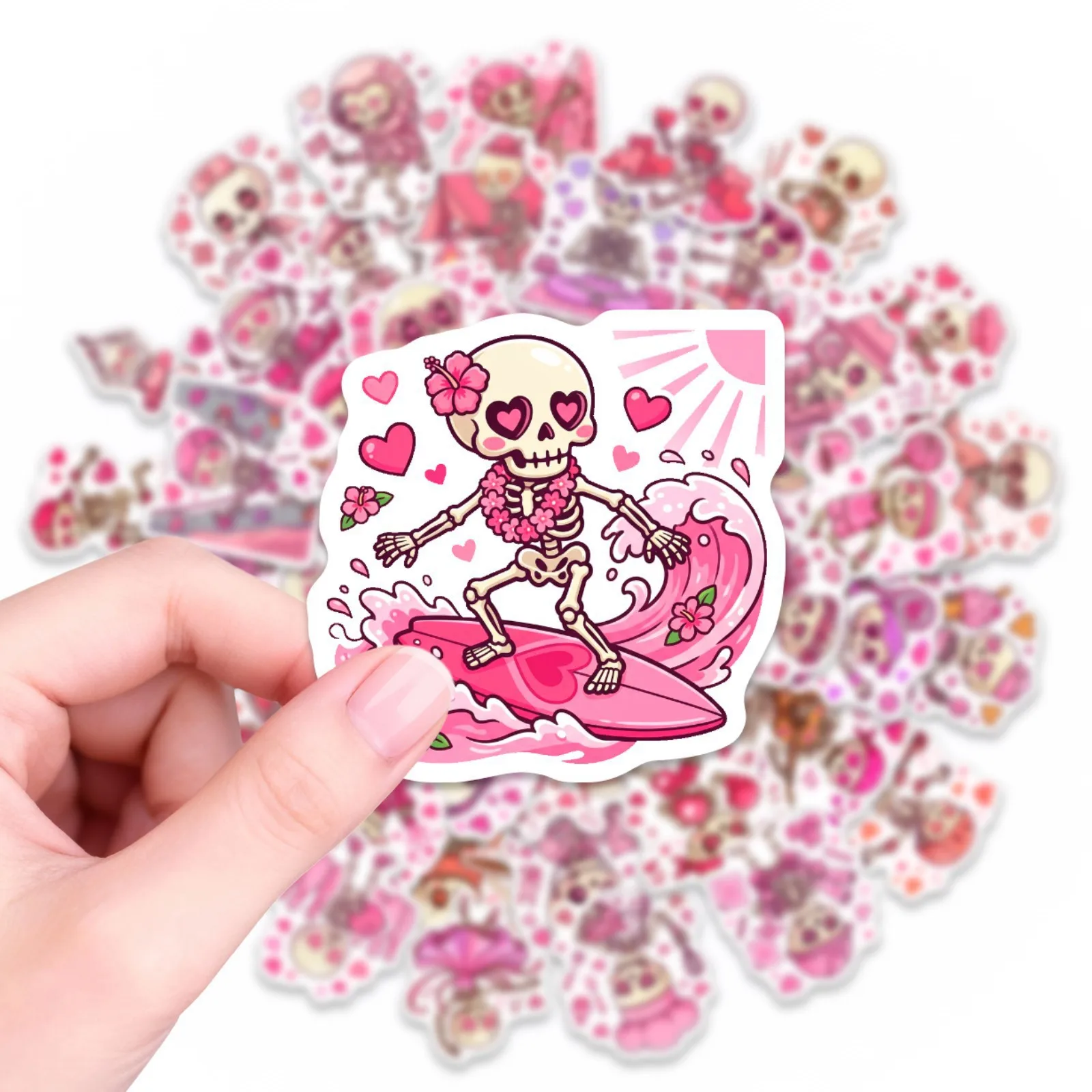 10/50PCS Funny Valentine's Day Graffiti Stickers Pink Skeleton Cartoon Decoration DIY Toys Fridge Laptop Guitar Car Bike Decals
