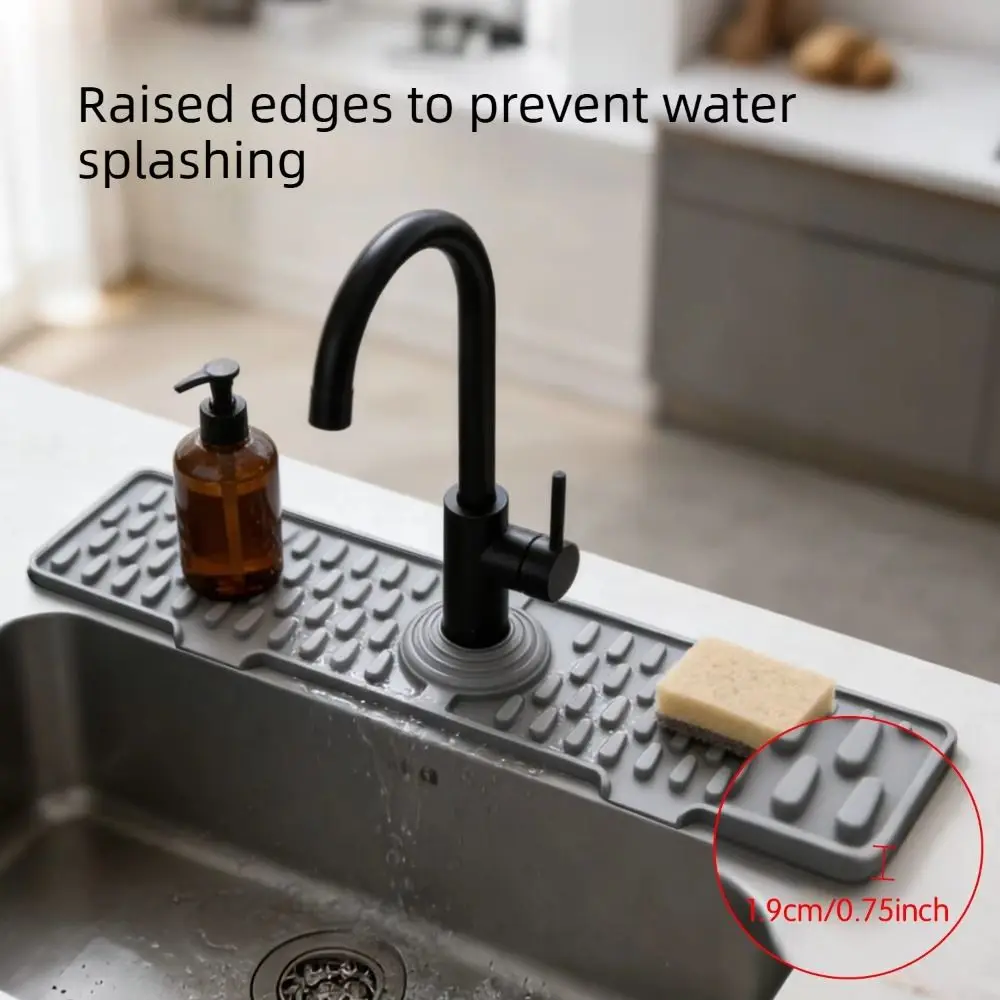 Non-Slip Silicone Faucet Mat Double Buckle Heat Resistant Draining Pad Durable Waterproof Water Drip Catcher Tray