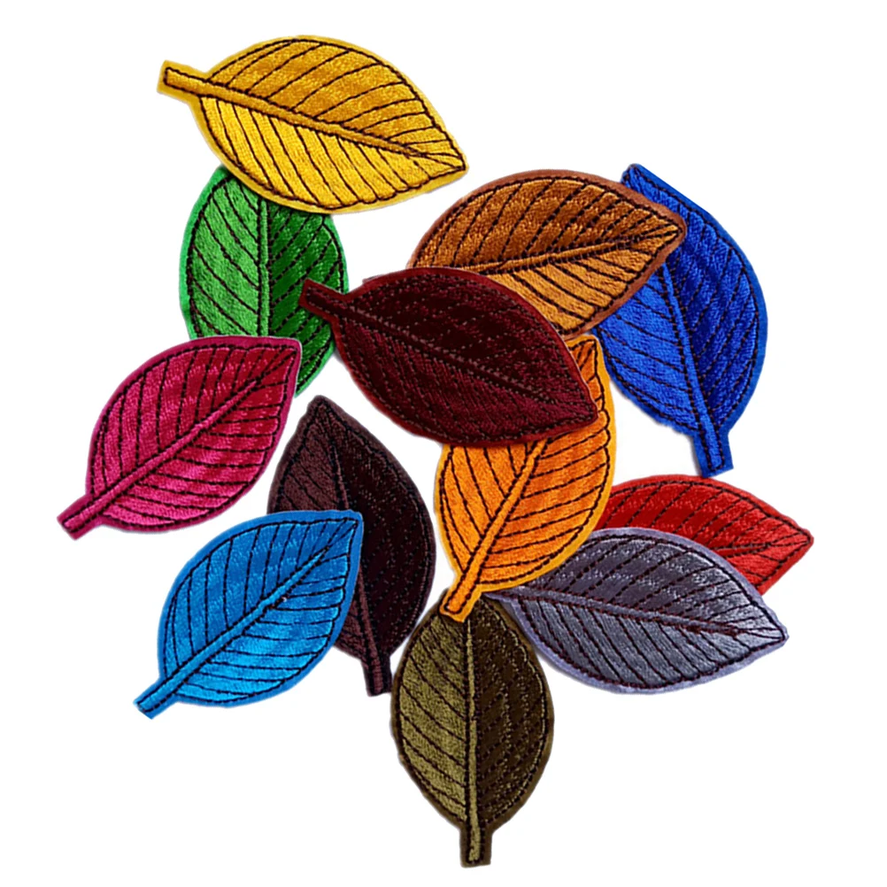 

12pcs Leaves Embroidery Patches Multicolor Cloth Applique Sewing Decorative Leaf Pattern Elastic Band Craft Supplies