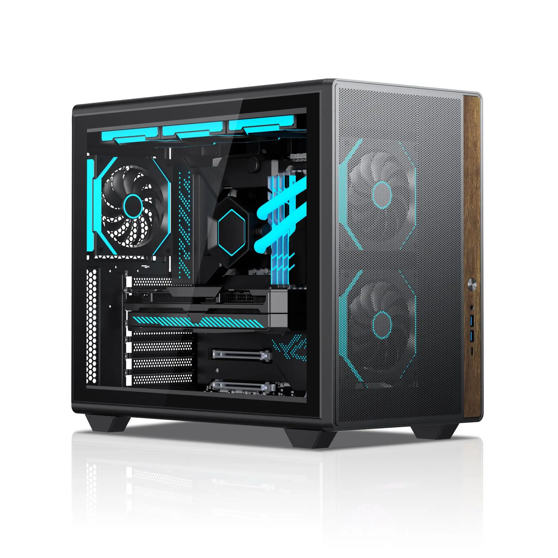 

HESTART ORBIT X Case Gaming PC Desktop M-ATX ITX ATX Motherboard 240/360 Water Cooling Mesh Ventilation/Wood Grain Design