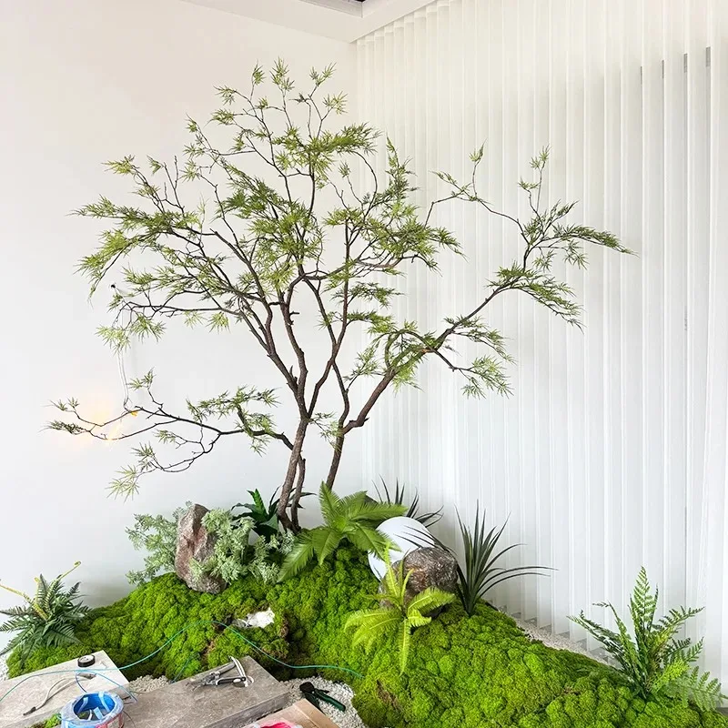 Large-scale artificial feather maple tree horse drunk wood indoor fake tree green plant landscaping decorative chicken feet acer